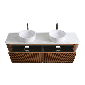 English Elm Erba 72 Inch Double Sink Bathroom Vanity Fluted Spa Design with Ceramic Basins Walnut W1865S00286