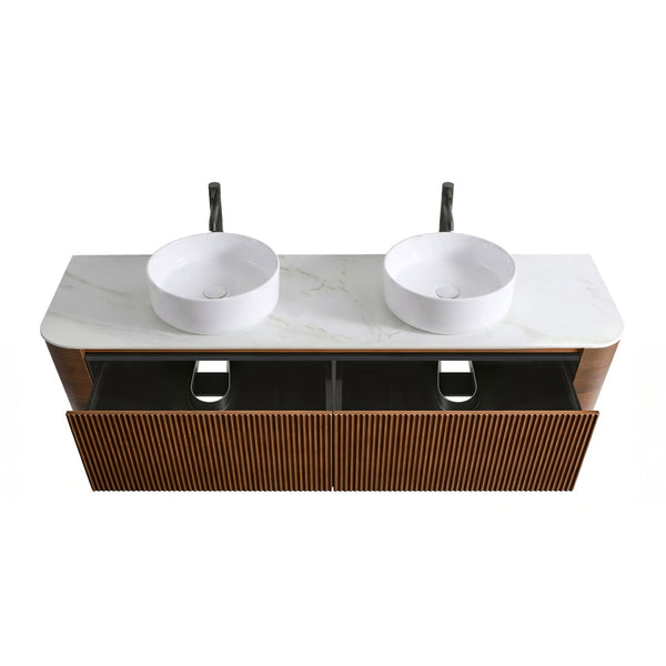English Elm Erba 72 Inch Double Sink Bathroom Vanity Fluted Spa Design with Ceramic Basins Walnut W1865S00286
