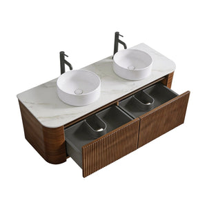 English Elm Erba 72 Inch Double Sink Bathroom Vanity Fluted Spa Design with Ceramic Basins Walnut W1865S00286