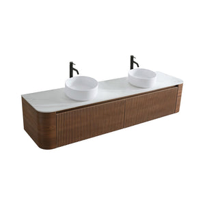 English Elm Erba 72 Inch Double Sink Bathroom Vanity Fluted Spa Design with Ceramic Basins Walnut W1865S00286