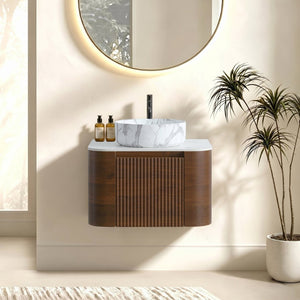 English Elm Erba 24 Inch Wall Mounted Vanity Fluted Cabinet with Ceramic Basin Spa Bathroom Walnut W1865S00287