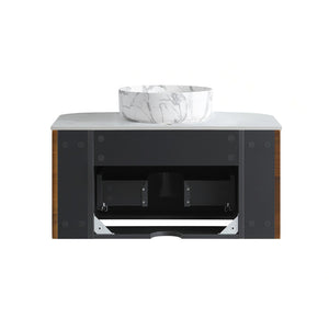 English Elm Erba 30 Inch Fluted Wall Mount Bathroom Vanity with Ceramic Basin and Towel Rack Walnut W1865S00288