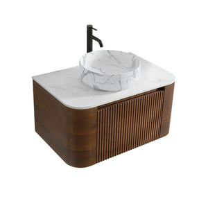 English Elm Erba 30 Inch Fluted Wall Mount Bathroom Vanity with Ceramic Basin and Towel Rack Walnut W1865S00288