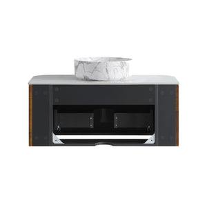 English Elm Erba 36 Inch Fluted Bathroom Vanity with Carrara Ceramic Basin and Towel Rack Walnut W1865S00289
