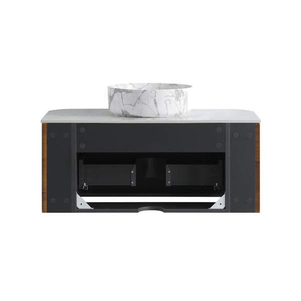 English Elm Erba 36 Inch Fluted Bathroom Vanity with Carrara Ceramic Basin and Towel Rack Walnut W1865S00289
