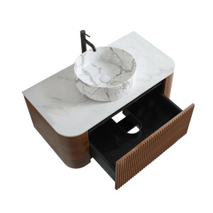 English Elm Erba 36 Inch Fluted Bathroom Vanity with Carrara Ceramic Basin and Towel Rack Walnut W1865S00289