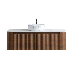 English Elm Erba 48 Inch Wall Mounted Bathroom Vanity Fluted Spa Cabinet with Ceramic Vessel Sink Walnut W1865S00290