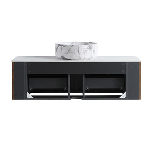 English Elm Erba 48 Inch Wall Mounted Bathroom Vanity Fluted Spa Cabinet with Ceramic Vessel Sink Walnut W1865S00290