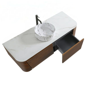 English Elm Erba 48 Inch Wall Mounted Bathroom Vanity Fluted Spa Cabinet with Ceramic Vessel Sink Walnut W1865S00290