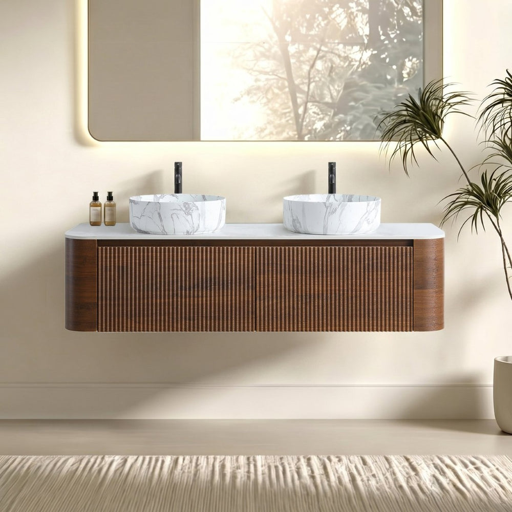 English Elm Erba 60 Inch Double Sink Bathroom Vanity Fluted Doors Sintered Stone Spa Design Walnut W1865S00291