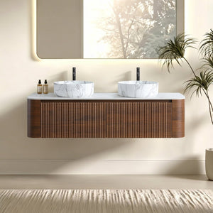 English Elm Erba 60 Inch Double Sink Bathroom Vanity Fluted Doors Sintered Stone Spa Design Walnut W1865S00291