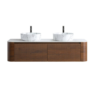 English Elm Erba 60 Inch Double Sink Bathroom Vanity Fluted Doors Sintered Stone Spa Design Walnut W1865S00291