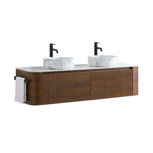 English Elm Erba 60 Inch Double Sink Bathroom Vanity Fluted Doors Sintered Stone Spa Design Walnut W1865S00291