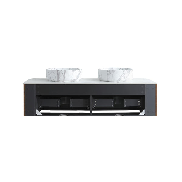 English Elm Erba 60 Inch Double Sink Bathroom Vanity Fluted Doors Sintered Stone Spa Design Walnut W1865S00291
