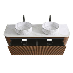 English Elm Erba 60 Inch Double Sink Bathroom Vanity Fluted Doors Sintered Stone Spa Design Walnut W1865S00291