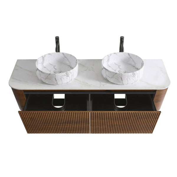 English Elm Erba 60 Inch Double Sink Bathroom Vanity Fluted Doors Sintered Stone Spa Design Walnut W1865S00291