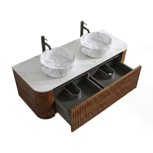 English Elm Erba 60 Inch Double Sink Bathroom Vanity Fluted Doors Sintered Stone Spa Design Walnut W1865S00291