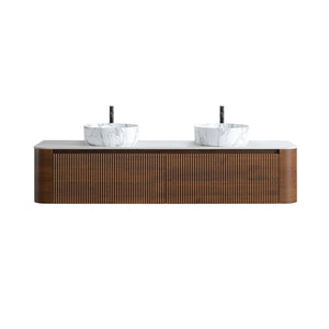 English Elm Erba 72 Inch Double Sink Bathroom Vanity Fluted Spa Design with Sintered Stone Top Walnut W1865S00292
