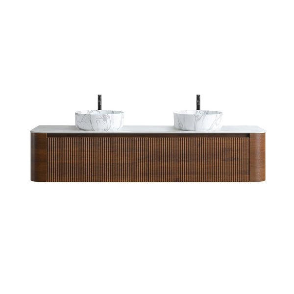 English Elm Erba 72 Inch Double Sink Bathroom Vanity Fluted Spa Design with Sintered Stone Top Walnut W1865S00292