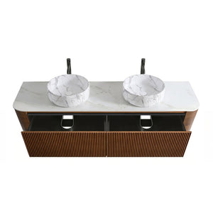 English Elm Erba 72 Inch Double Sink Bathroom Vanity Fluted Spa Design with Sintered Stone Top Walnut W1865S00292