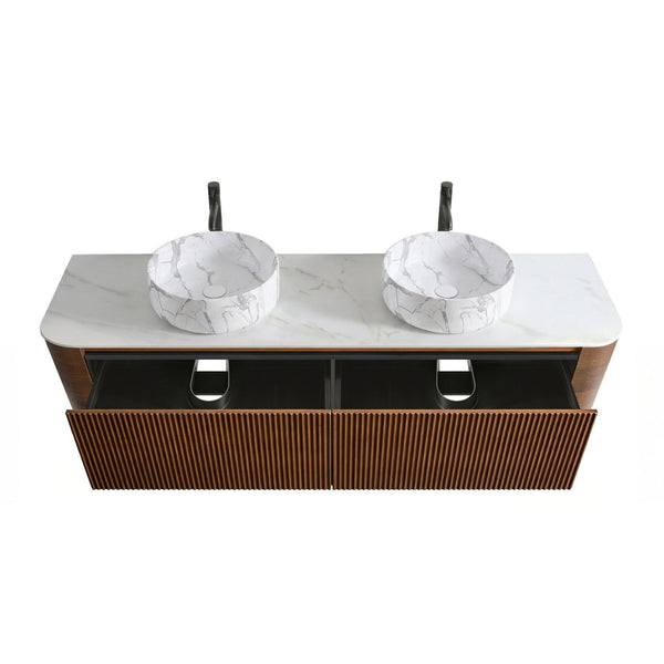 English Elm Erba 72 Inch Double Sink Bathroom Vanity Fluted Spa Design with Sintered Stone Top Walnut W1865S00292