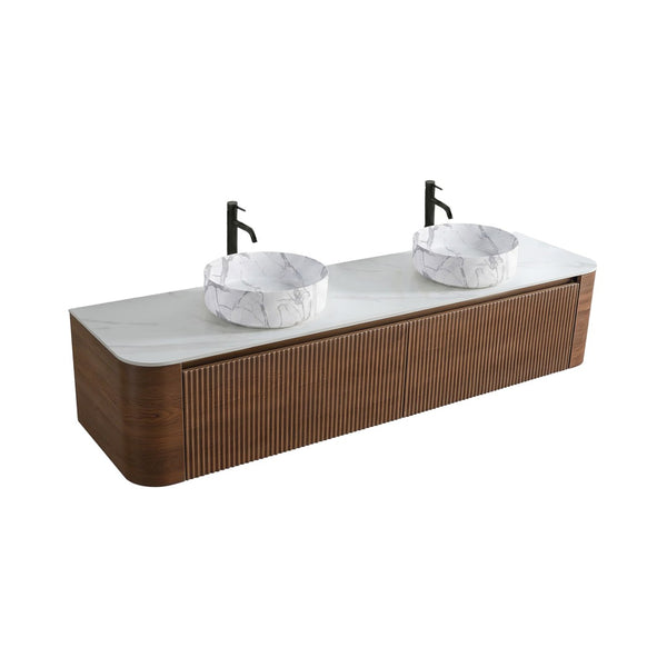 English Elm Erba 72 Inch Double Sink Bathroom Vanity Fluted Spa Design with Sintered Stone Top Walnut W1865S00292