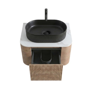English Elm Erba 24 Inch Fluted Wall Mount Bathroom Vanity with Oval Ceramic Sink and Towel Rack Honey Oak Black W1865S00293