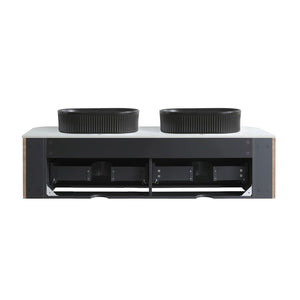 English Elm Erba 60 Inch Double Sink Bathroom Vanity Fluted Panels Oval Ceramic Basins Spa Style Honey Oak Black W1865S00297