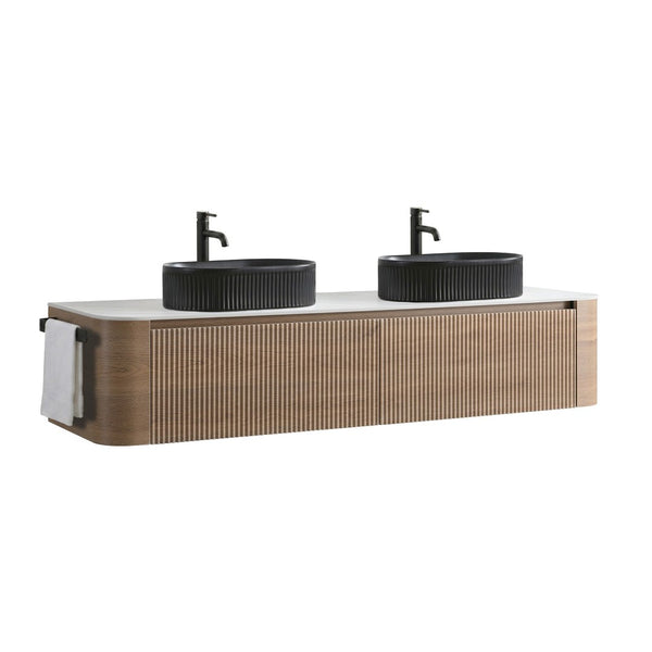 English Elm Erba 72 Inch Double Sink Bathroom Vanity Fluted Cabinet with Sintered Stone Top Honey Oak Black W1865S00298