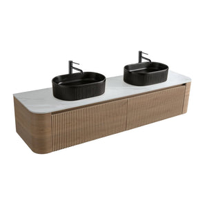 English Elm Erba 72 Inch Double Sink Bathroom Vanity Fluted Cabinet with Sintered Stone Top Honey Oak Black W1865S00298