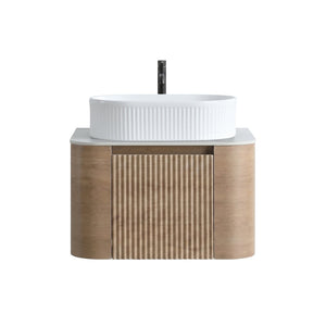English Elm Erba 24 Inch Fluted Wall Mount Bathroom Vanity with Oval Ceramic Sink and Towel Rack Honey Oak White W1865S00299