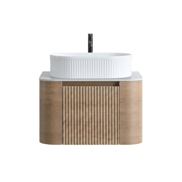 English Elm Erba 24 Inch Fluted Wall Mount Bathroom Vanity with Oval Ceramic Sink and Towel Rack Honey Oak White W1865S00299