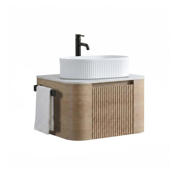 English Elm Erba 24 Inch Fluted Wall Mount Bathroom Vanity with Oval Ceramic Sink and Towel Rack Honey Oak White W1865S00299