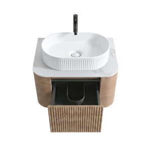 English Elm Erba 24 Inch Fluted Wall Mount Bathroom Vanity with Oval Ceramic Sink and Towel Rack Honey Oak White W1865S00299