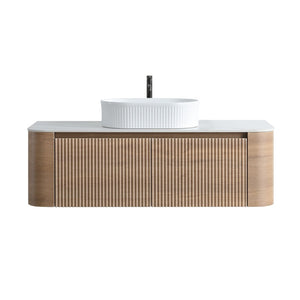 English Elm Erba 48 Inch Fluted Wall Mount Bathroom Vanity with Oval Ceramic Basin and Towel Rack Honey Oak White W1865S00302