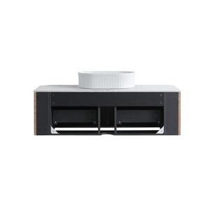 English Elm Erba 48 Inch Fluted Wall Mount Bathroom Vanity with Oval Ceramic Basin and Towel Rack Honey Oak White W1865S00302