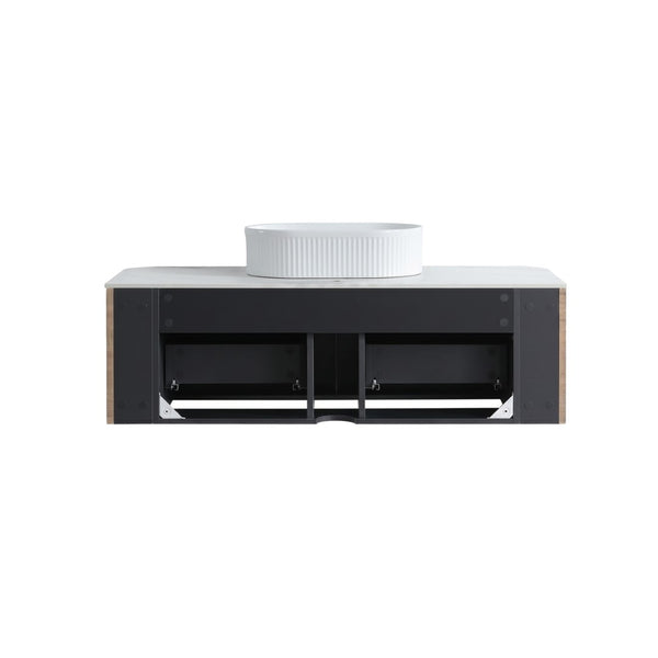 English Elm Erba 48 Inch Fluted Wall Mount Bathroom Vanity with Oval Ceramic Basin and Towel Rack Honey Oak White W1865S00302