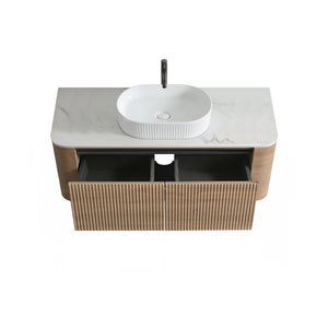 English Elm Erba 48 Inch Fluted Wall Mount Bathroom Vanity with Oval Ceramic Basin and Towel Rack Honey Oak White W1865S00302