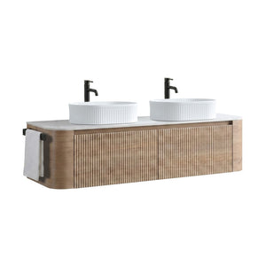 English Elm Erba 60 Inch Double Sink Bathroom Vanity Fluted Panels Oval Ceramic Basins Spa Style Honey Oak White W1865S00303