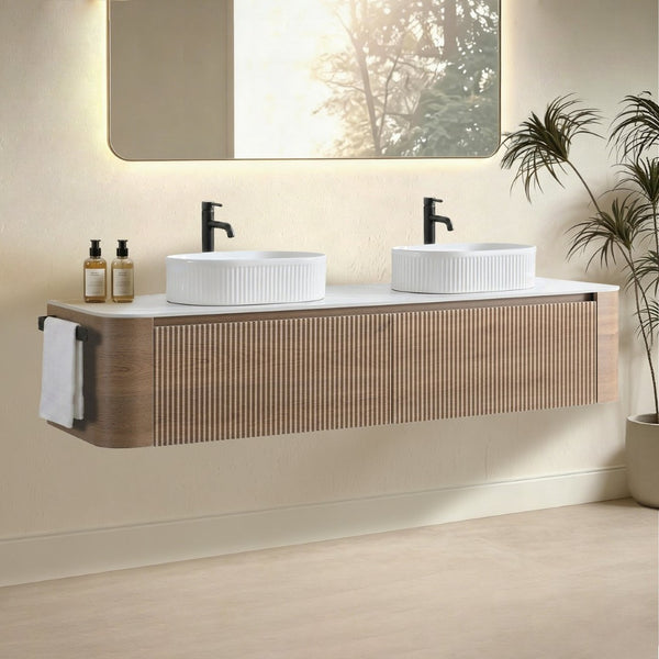 English Elm Erba 72 Inch Double Sink Bathroom Vanity Fluted Cabinet with Sintered Stone Top Honey Oak White W1865S00304