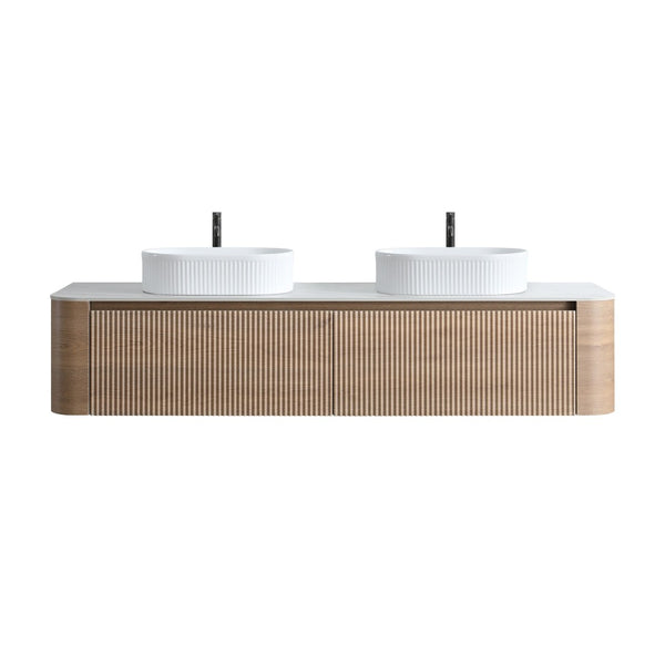 English Elm Erba 72 Inch Double Sink Bathroom Vanity Fluted Cabinet with Sintered Stone Top Honey Oak White W1865S00304