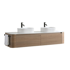 English Elm Erba 72 Inch Double Sink Bathroom Vanity Fluted Cabinet with Sintered Stone Top Honey Oak White W1865S00304