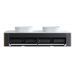 English Elm Erba 72 Inch Double Sink Bathroom Vanity Fluted Cabinet with Sintered Stone Top Honey Oak White W1865S00304