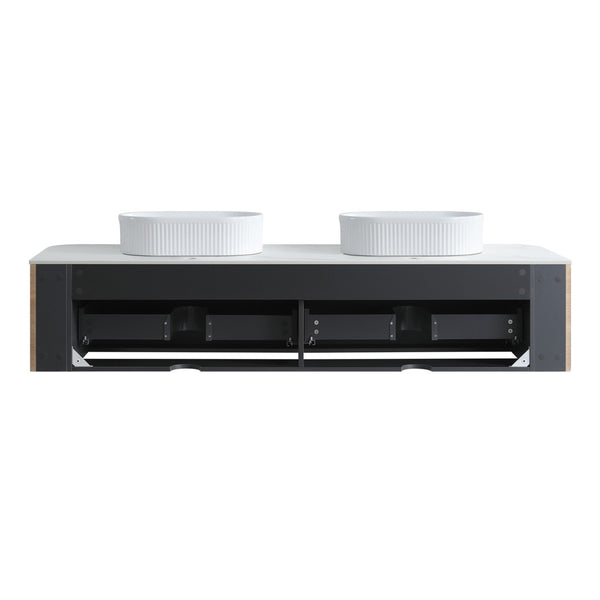 English Elm Erba 72 Inch Double Sink Bathroom Vanity Fluted Cabinet with Sintered Stone Top Honey Oak White W1865S00304