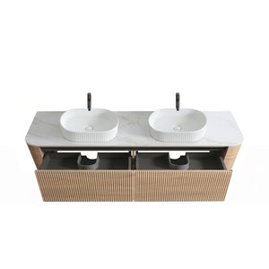 English Elm Erba 72 Inch Double Sink Bathroom Vanity Fluted Cabinet with Sintered Stone Top Honey Oak White W1865S00304