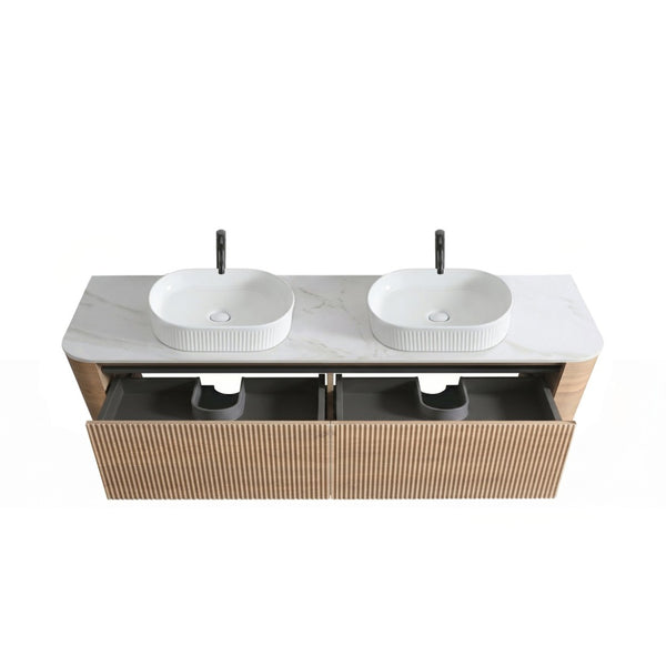 English Elm Erba 72 Inch Double Sink Bathroom Vanity Fluted Cabinet with Sintered Stone Top Honey Oak White W1865S00304