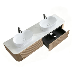 English Elm Erba 72 Inch Double Sink Bathroom Vanity Fluted Cabinet with Sintered Stone Top Honey Oak White W1865S00304