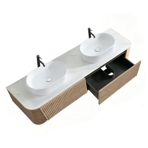 English Elm Erba 72 Inch Double Sink Bathroom Vanity Fluted Cabinet with Sintered Stone Top Honey Oak White W1865S00304