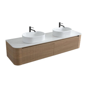 English Elm Erba 72 Inch Double Sink Bathroom Vanity Fluted Cabinet with Sintered Stone Top Honey Oak White W1865S00304