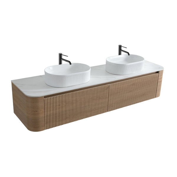 English Elm Erba 72 Inch Double Sink Bathroom Vanity Fluted Cabinet with Sintered Stone Top Honey Oak White W1865S00304